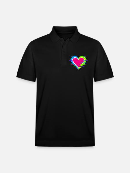 Pixelherz Neon Glitch Regenbogen - Stanley/Stella Unisex Bio-Poloshirt PREPSTER - Schwarz