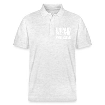 Unpaid Peaceful Protester Activist Saying Demo - Stanley/Stella Unisex Organic Polo Shirt PREPSTER - heather white - Front - Roxy (174cm) & Andy (188cm)