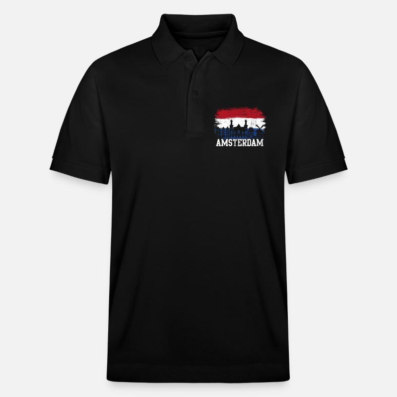 Amsterdamer Skyline-Flaggensplash - Stanley/Stella Unisex Bio-Poloshirt PREPSTER - Schwarz