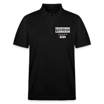 Geography Teacher 2026 Geography Teacher Geo School - Stanley/Stella Unisex Organic Polo Shirt PREPSTER - black - Front - Roxy (174cm) & Andy (188cm)