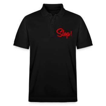 STOP. HUMOR. MESSAGE. QUOTATION. PANEL. DAD - Stanley/Stella Unisex Organic Polo Shirt PREPSTER - black - Front - Roxy (174cm) & Andy (188cm)