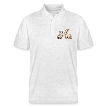 Deux lapins en représentation géométrique - Polo PREPSTER bio Stanley/Stella Unisexe - blanc chiné - Devant - Roxy (174cm) & Andy (188cm)