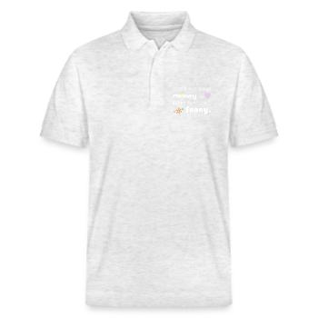 Make Your Own Money – Marry Someone Funny - Stanley/Stella Unisex Bio-Poloshirt PREPSTER - Weiß meliert - Vorne - Roxy (174cm) & Andy (188cm)