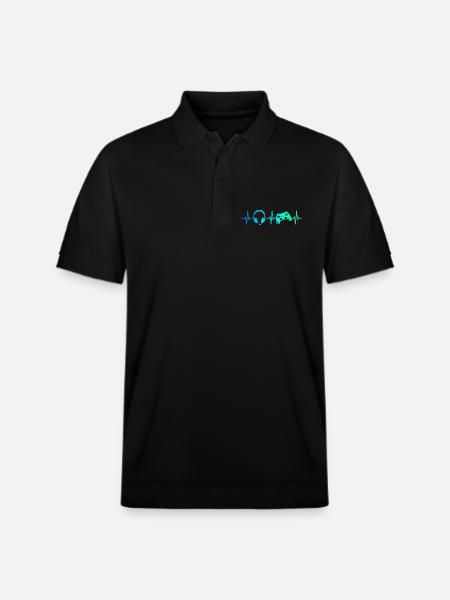 Gamer Heartbeat Gaming Controller Gamepad Headset - Stanley/Stella Unisex Organic Polo Shirt PREPSTER - black