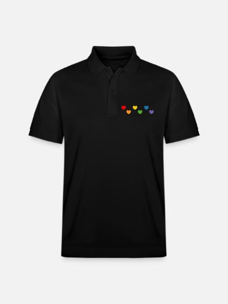 Rainbow Heart Tshirt Mix LGBTQ - Stanley/Stella Unisex Organic Polo Shirt PREPSTER - black