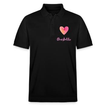 Charlotte Rosa Herz Feminines Namensdesign - Stanley/Stella Unisex Bio-Poloshirt PREPSTER - Schwarz - Vorne - Roxy (174cm) & Andy (188cm)