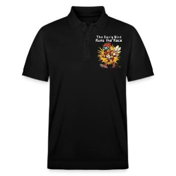 The Early Bird Runs the Race - Funny Rooster - Stanley/Stella Unisex Organic Polo Shirt PREPSTER - black - Front - Roxy (174cm) & Andy (188cm)