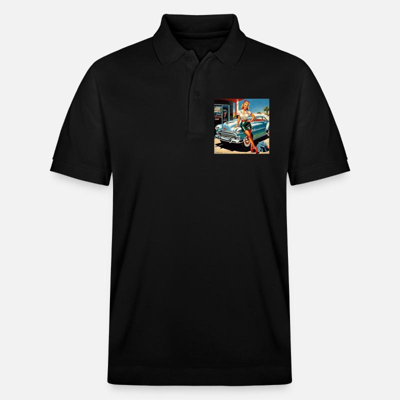 Retro Pinup am Oldtimer - Stanley/Stella Unisex Bio-Poloshirt PREPSTER - Schwarz