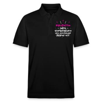 Polizistin Spruch Polizei Fun Polizistin Geschenk - Stanley/Stella Unisex Bio-Poloshirt PREPSTER - Schwarz - Vorne - Roxy (174cm) & Andy (188cm)