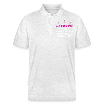 Masseurin Spruch Beruf Lustiges Masseurin Geschenk - Stanley/Stella Unisex Bio-Poloshirt PREPSTER - Weiß meliert - Vorne - Roxy (174cm) & Andy (188cm)