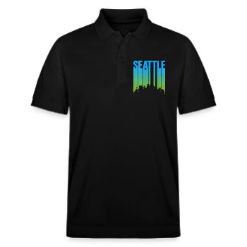 Seattle Neon Skyline Kunstdruck - Stanley/Stella Unisex Bio-Poloshirt PREPSTER - Schwarz - Vorne - Roxy (174cm) & Andy (188cm)