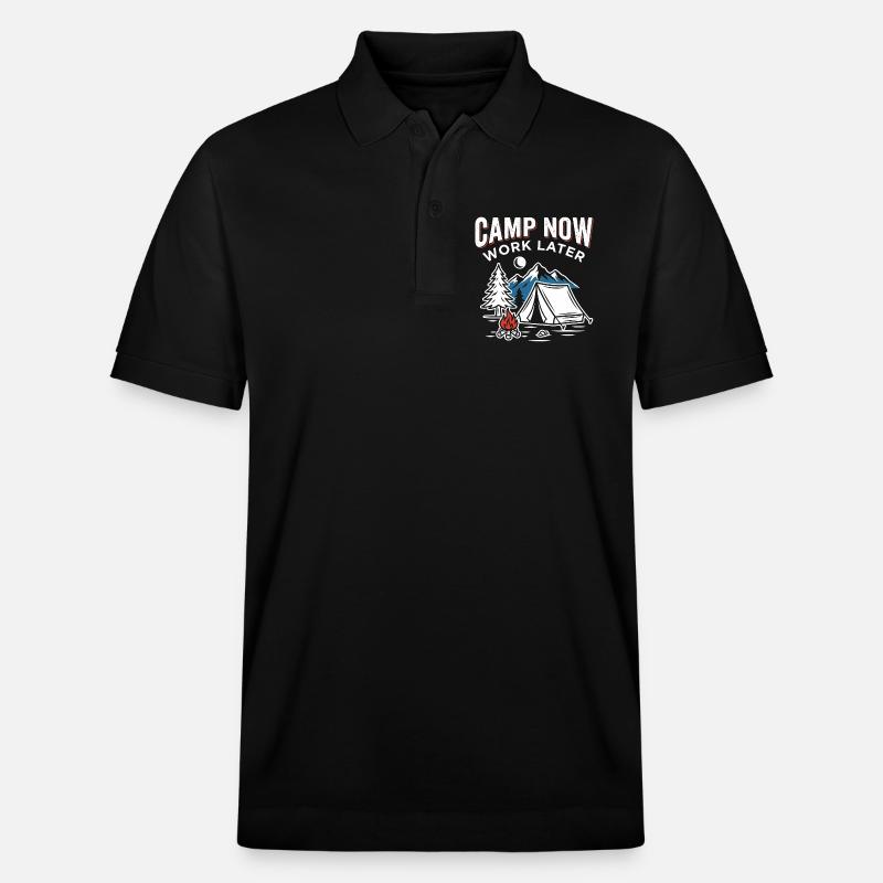 Jetzt Campen, Später Arbeiten - Stanley/Stella Unisex Bio-Poloshirt PREPSTER - Schwarz