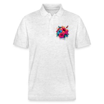Hibiskusblüten - Stanley/Stella Unisex Bio-Poloshirt PREPSTER - Weiß meliert - Vorne - Roxy (174cm) & Andy (188cm)
