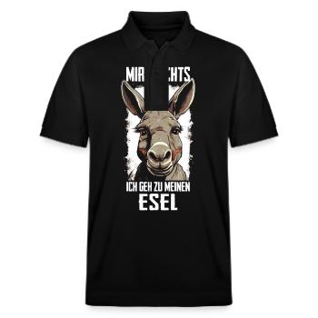 Esel Eselchen Maultier Muli - Stanley/Stella Unisex Bio-Poloshirt PREPSTER - Schwarz - Vorne - Roxy (174cm) & Andy (188cm)