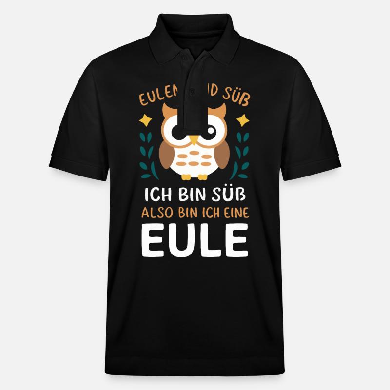 Nachteule Eule Eulen Vogel - Stanley/Stella Unisex Bio-Poloshirt PREPSTER - Schwarz