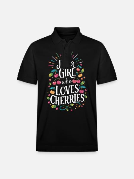 Cherries Cherries Fruits Food - Stanley/Stella Unisex Organic Polo Shirt PREPSTER - black