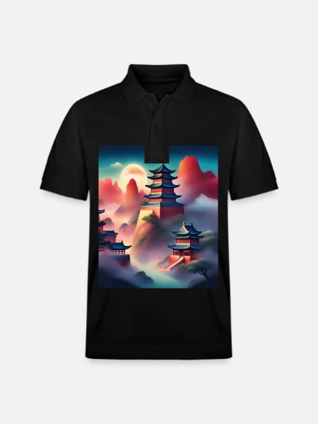 Japanese castles on mountains - Stanley/Stella Unisex Organic Polo Shirt PREPSTER - black