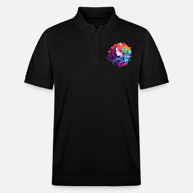Blumen Mädchen Regenbogen - Stanley/Stella Unisex Bio-Poloshirt PREPSTER - Schwarz