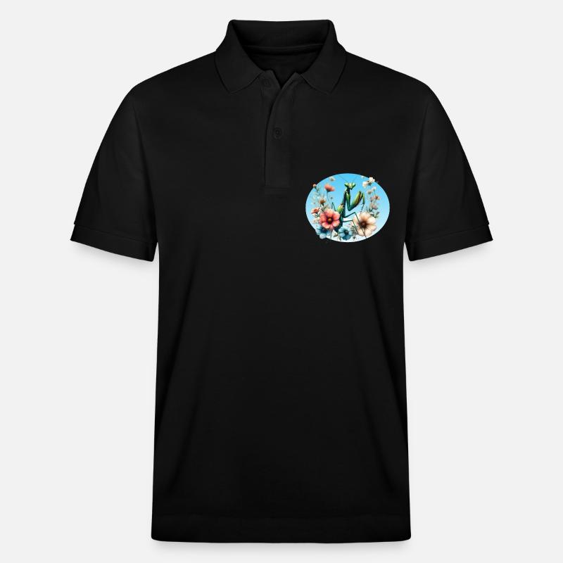 Gottesanbeterin im Blumengarten - Stanley/Stella Unisex Bio-Poloshirt PREPSTER - Schwarz