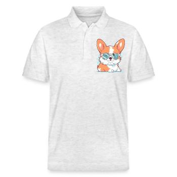 Corgi avec des lunettes de soleil - Polo PREPSTER bio Stanley/Stella Unisexe - blanc chiné - Devant - Roxy (174cm) & Andy (188cm)