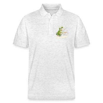 Spaßiger Pianist-Dinosaurier - Stanley/Stella Unisex Bio-Poloshirt PREPSTER - Weiß meliert - Vorne - Roxy (174cm) & Andy (188cm)