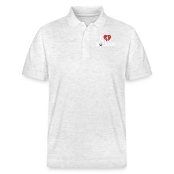 I love Soccer Fußballprofi Fußballgott Torjäger - Stanley/Stella Unisex Bio-Poloshirt PREPSTER - Weiß meliert - Vorne - Roxy (174cm) & Andy (188cm)