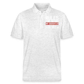Regeln für die Verabredung mit meiner Tochter - Stanley/Stella Unisex Bio-Poloshirt PREPSTER - Weiß meliert - Vorne - Roxy (174cm) & Andy (188cm)
