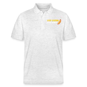 stop staring at my wiener - Stanley/Stella Unisex Organic Polo Shirt PREPSTER - heather white - Front - Roxy (174cm) & Andy (188cm)