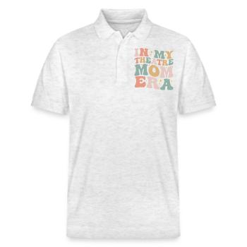 In My Theatre Mom Era Groovy Theatre Drama Mom - Stanley/Stella Unisex Organic Polo Shirt PREPSTER - heather white - Front - Roxy (174cm) & Andy (188cm)