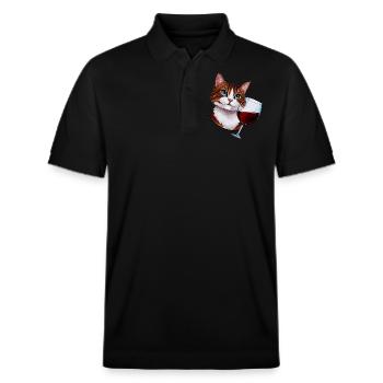 Katze mit Rotwein - Stanley/Stella Unisex Bio-Poloshirt PREPSTER - Schwarz - Vorne - Roxy (174cm) & Andy (188cm)