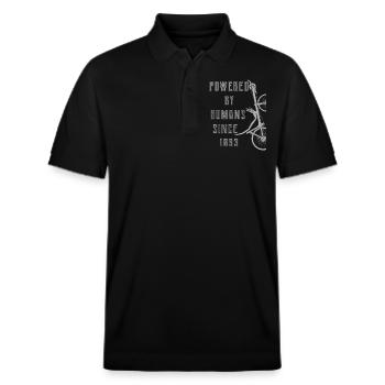POWERED BY HUMANS SINCE 1893 - Stanley/Stella Unisex Bio-Poloshirt PREPSTER - Schwarz - Vorne - Roxy (174cm) & Andy (188cm)