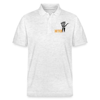 Lustige Halloween Skeletthand - I'm With The Witch - Stanley/Stella Unisex Bio-Poloshirt PREPSTER - Weiß meliert - Vorne - Roxy (174cm) & Andy (188cm)