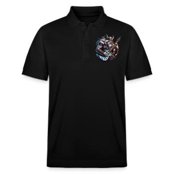 Wikingerkrieger, der E-Gitarre spielt. - Stanley/Stella Unisex Bio-Poloshirt PREPSTER - Schwarz - Vorne - Roxy (174cm) & Andy (188cm)