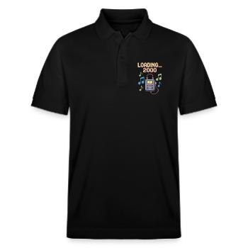 Retro Pixel Design – Loading 2000 - Stanley/Stella Unisex Bio-Poloshirt PREPSTER - Schwarz - Vorne - Roxy (174cm) & Andy (188cm)