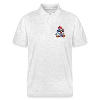 Gamer Chicken with Controller - Stanley/Stella Unisex Organic Polo Shirt PREPSTER - heather white - Front - Roxy (174cm) & Andy (188cm)