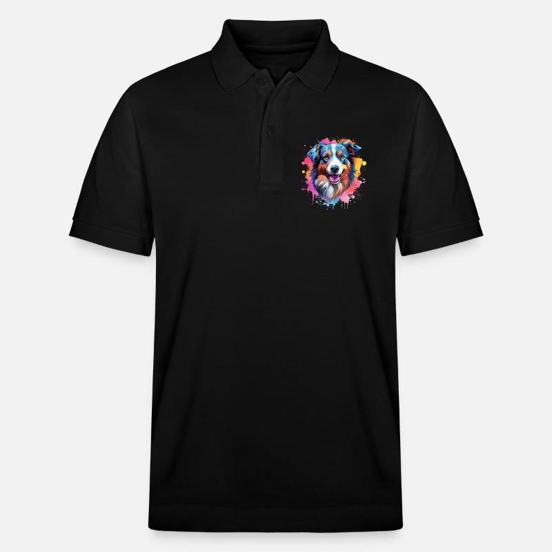 Farbenfrohe Splash-Kunst Australischer Schäferhund - Stanley/Stella Unisex Bio-Poloshirt PREPSTER - Schwarz