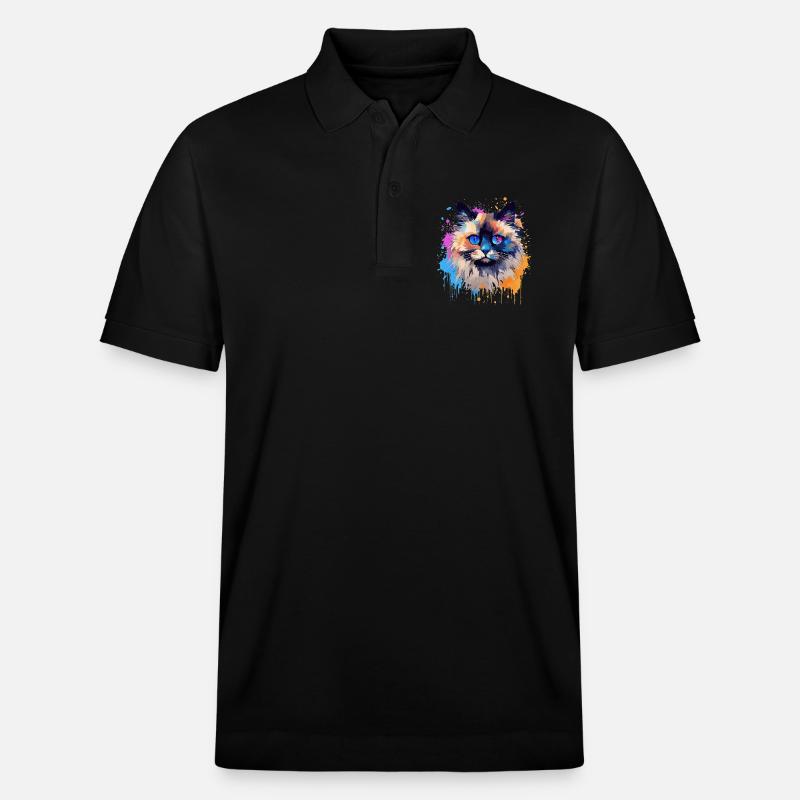 Bunte Birman-Katzengesicht-Splash-Kunst - Stanley/Stella Unisex Bio-Poloshirt PREPSTER - Schwarz