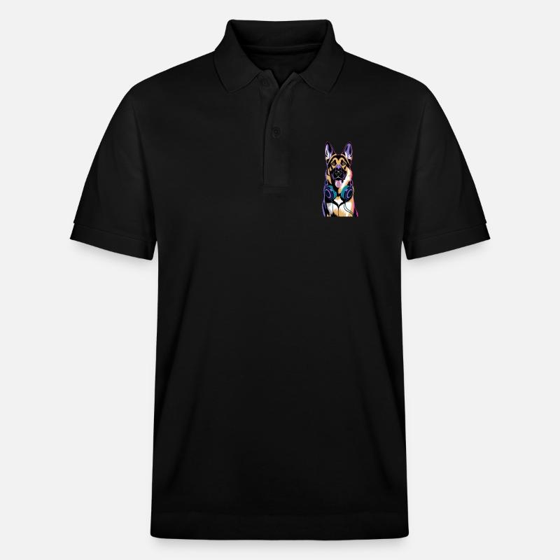 Deutscher Schäferhund mit Kopfhörer - Stanley/Stella Unisex Bio-Poloshirt PREPSTER - Schwarz
