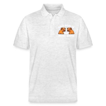 Mops - Glotz nicht so auf meine Möpse - Kostüm - Stanley/Stella Unisex Bio-Poloshirt PREPSTER - Weiß meliert - Vorne - Roxy (174cm) & Andy (188cm)