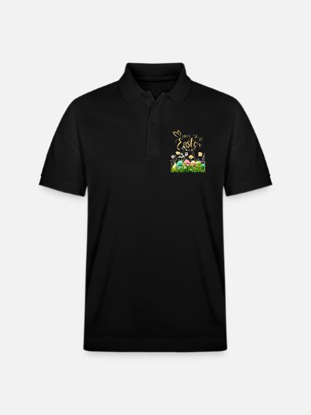 Golden Easter - Flowers and Eggs - Stanley/Stella Unisex Organic Polo Shirt PREPSTER - black