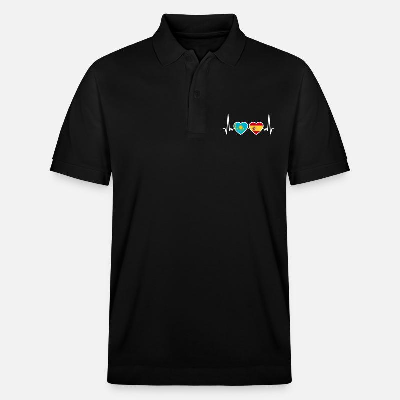 Kasachstan Spanien Herzschlag Flagge Kasache - Stanley/Stella Unisex Bio-Poloshirt PREPSTER - Schwarz