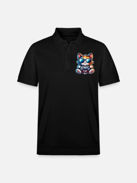 Cat Gaming Gamer - Stanley/Stella Unisex Organic Polo Shirt PREPSTER - black
