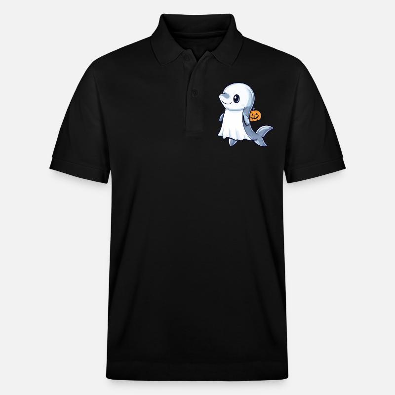 Dolphin Halloween Comic Ghost - Stanley/Stella Unisex Organic Polo Shirt PREPSTER - black
