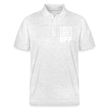 Binärcode F**k OFF – Nerd Humor & Geek Code - Stanley/Stella Unisex Bio-Poloshirt PREPSTER - Weiß meliert - Vorne - Roxy (174cm) & Andy (188cm)