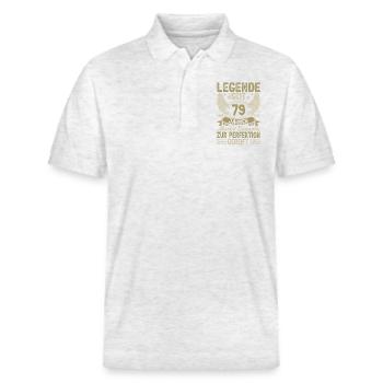 Geburtstagslegende seit '79 - Stanley/Stella Unisex Bio-Poloshirt PREPSTER - Weiß meliert - Vorne - Roxy (174cm) & Andy (188cm)
