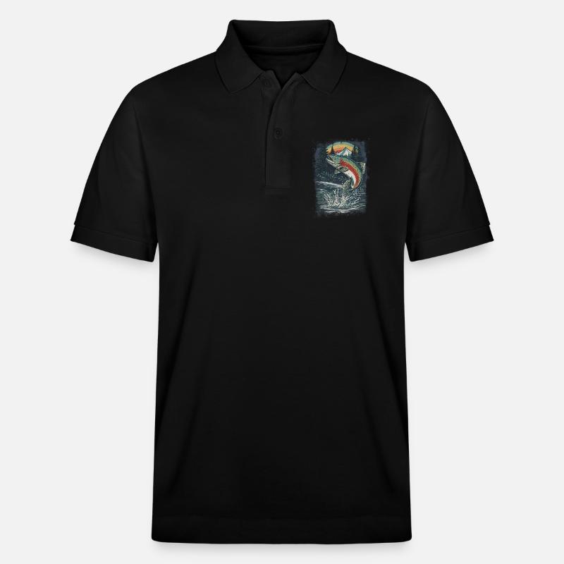 Springende Regenbogenforelle – Retro Anglermotiv - Stanley/Stella Unisex Bio-Poloshirt PREPSTER - Schwarz