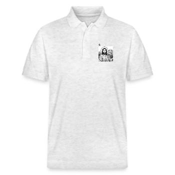 Official JC Selfie - Funny Jesus Social Media Meme - Stanley/Stella Unisex Organic Polo Shirt PREPSTER - heather white - Front - Roxy (174cm) & Andy (188cm)