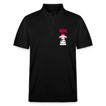 Interstellar Antifa - Stanley/Stella Unisex Bio-Poloshirt PREPSTER - Schwarz - Vorne - Roxy (174cm) & Andy (188cm)