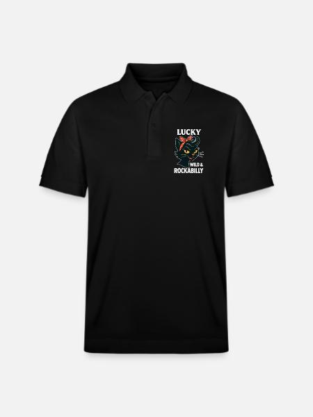Lucky, Wild & Rockabilly : Black Retro Cat - Polo PREPSTER bio Stanley/Stella Unisexe - noir