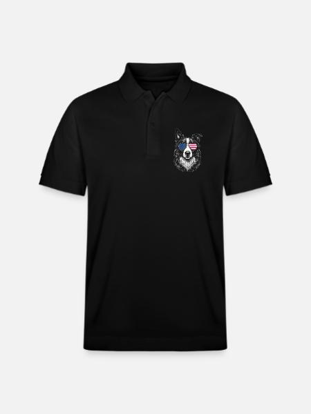 Border Collie USA Sunglasses Patriotic - Stanley/Stella Unisex Organic Polo Shirt PREPSTER - black